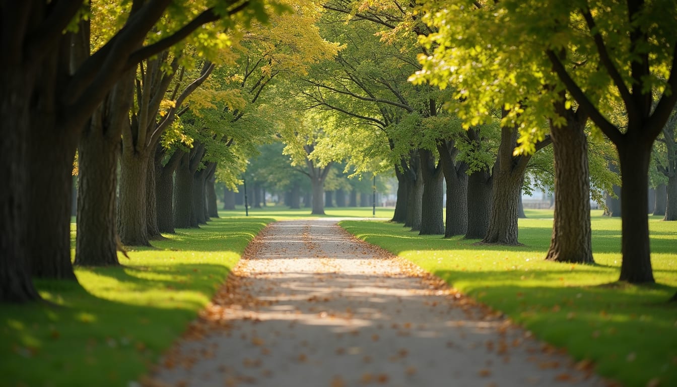 Eye-level view of peaceful park with walking paths in Ashland