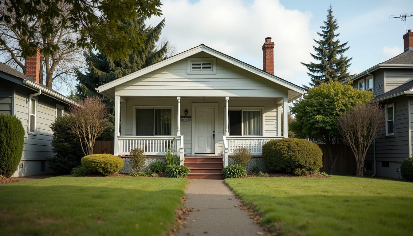 Eye-level view of a charming single-family home with a well-kept front yard in Central Point
